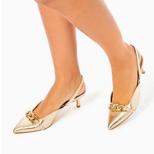 Lilly Pulitzer NWT Jules Slingback Sandal with Kitten Heel Gold 7.5